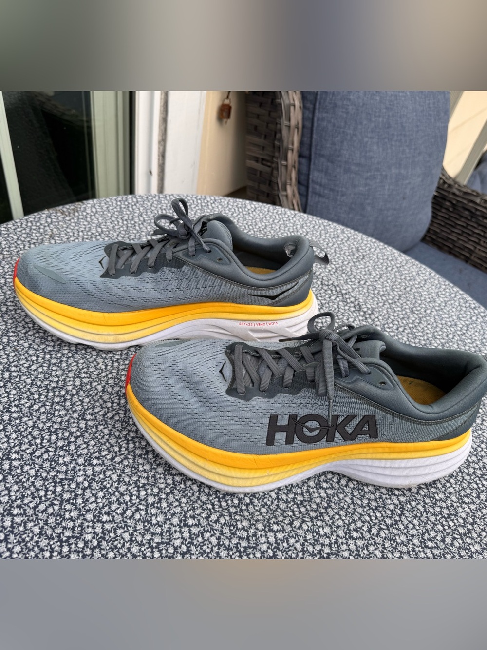 Hoka Bondi 8 Mens Running Shoes Goblin Blue Yellow Gray Max Cushion Size 11.5 D - Picture 6 of 12